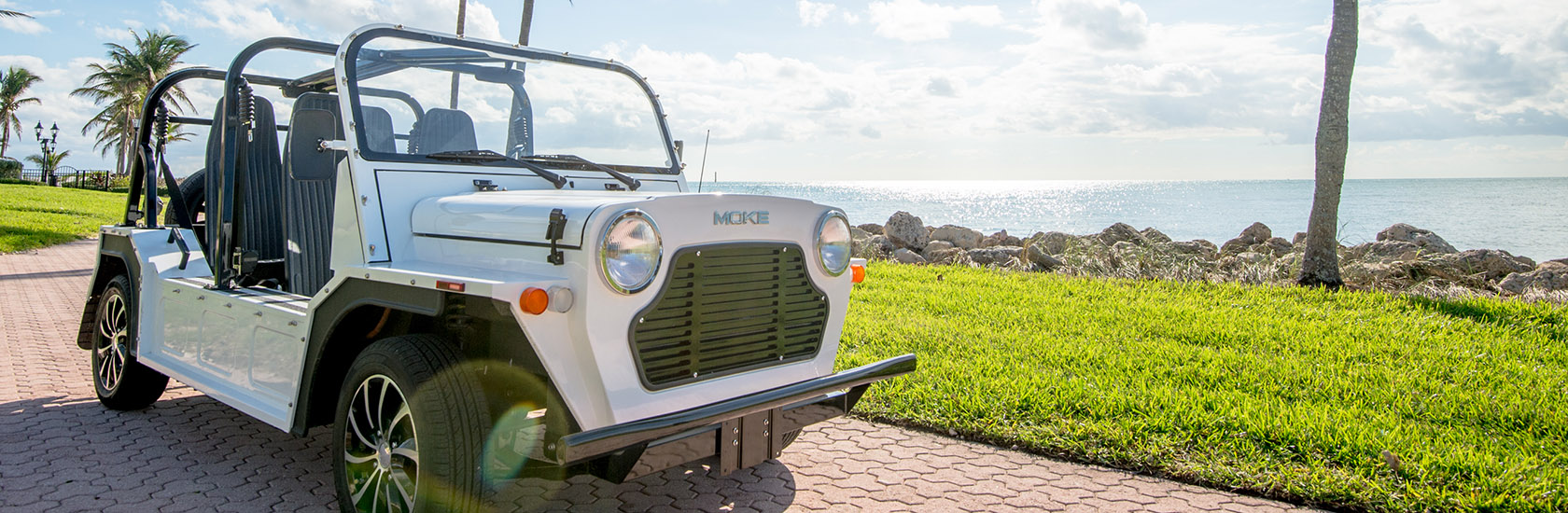 Moke vehicle with ocean in the background